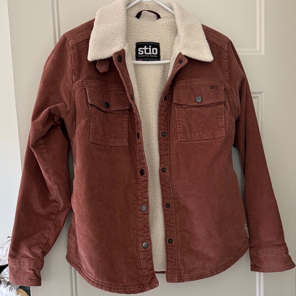 Stio Brick Jacket with Cream Sherpa Collar